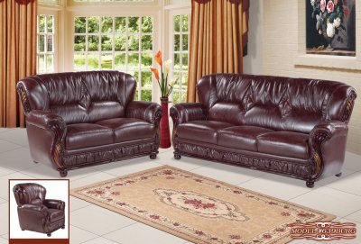 Mina 639 Sofa in Burgundy Bonded Leather w/Optional Items