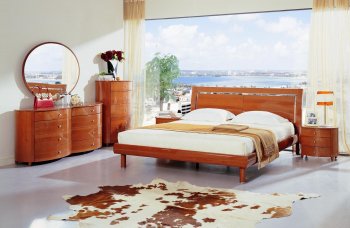 Contemporary Cherry High Gloss Finish Bedroom With Storage Bed [VGBS-Claudia]