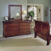 Brown Cherry Finish Traditional Sleigh Bed w/Optional Casegoods