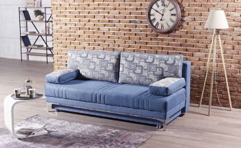 Europa Sofa Bed Convertible in Blue Fabric by Mobista [MTSB-Europa Blue]