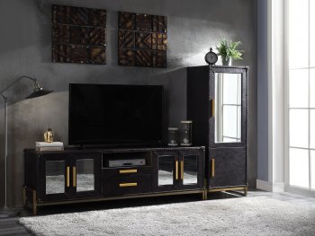 Keegan TV Stand 91550 in Antique Ebony Leather by Acme w/Options [AMTV-91550-Keegan]