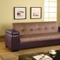 Two-Tone Brown and Tan Convertible Sofa Bed W/Storage Arms