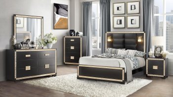 Blake Bedroom Set 5Pc in Black & Gold by Global w/Options [GFBS-Blake Black]