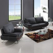 Black Bonded Leather Sofa & Loveseat Set w/Metal Legs & Options