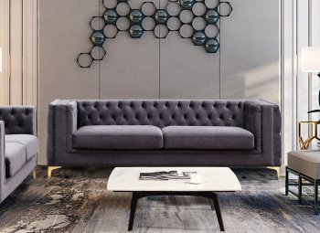 Mathias Sofa in Medium Grey Velvet Fabric [KCS-Mathias Grey Medium]