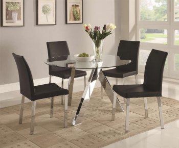 Clear Glass Top & Metal Chrome Base Modern 5Pc Dining Set [CRDS-100498]