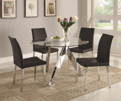 Clear Glass Top & Metal Chrome Base Modern 5Pc Dining Set