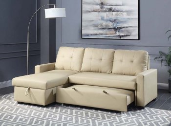 Dafina Sectional Sofa LV01054 in Beige Fabric by Acme w/Sleeper [AMSS-LV01054 Dafina]