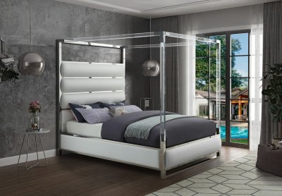 Encore Bed in White Faux Leather by Meridian w/Options