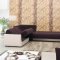 Cream Vinyl & Dark Brown Fabric Modern Sectional Sofa w/Options