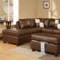 Walnut Bonded Leather Contemporary Sectional Sofa w/Ottoman