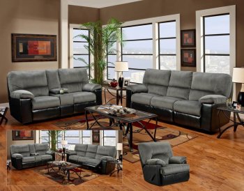 Grey Fabric and Black Vinyl Modern Loveseat & Sofa Set w/Options [CHFS-V4-1100-Grey]