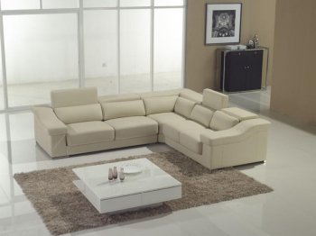 Cream Full Leather Modern Sectional Sofa w/Adjustable Headrests [VGSS-T136С-Cream]