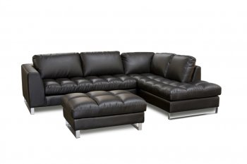 Black Bonded Leather Valentino Sectional Sofa w/Metal Legs [DSS-Valentino Black]