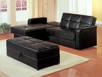 Black Vinyl Modern Small Sectional Sofa w/Storage And Ottoman [CRSS-399-300166]