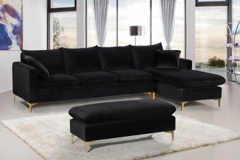 Naomi Sectional Sofa 636 in Black Velvet Fabric by Meridian [MRSS-636 Naomi Black]