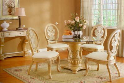 Antique White Finish Dinette Table w/Glass Top