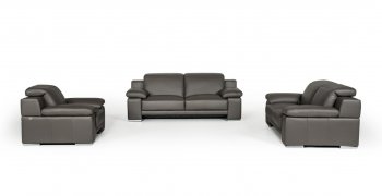 Evergreen Sofa Set 3Pc in Dark Grey Full Leather by VIG [VGS-Evergreen Dark Grey]