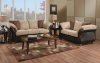 Leather and Micro Suede Three-Tone Sofa and Loveseat Set