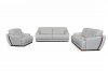 White Full Italian Leather Modern 3Pc Sofa Set w/Wooden Accents