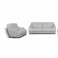 White Full Italian Leather Modern 3Pc Sofa Set w/Wooden Accents