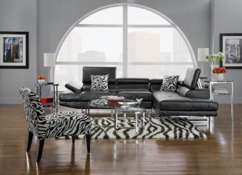 Black Bonded Leather Modern Sectional Sofa w/Chrome Legs [PNSS-U101]