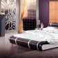 Brown Leatherette Modern Bed w/White Accents