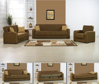 Suet Brown Microfiber Living Room w/Sleeper Sofa & Storage [MNSB-Pisa-Suet-Brown]