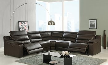 Elda Reclining Sectional Sofa in Brown Leather by At Home USA [AHUSS-Elda Brown]