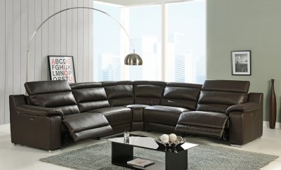 Elda Reclining Sectional Sofa in Brown Leather by At Home USA