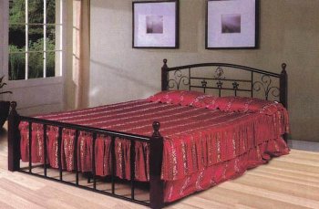 Dark Cherry Finish Wood & Metal Classic Transitional Bed w/Posts [ABCB-7615]