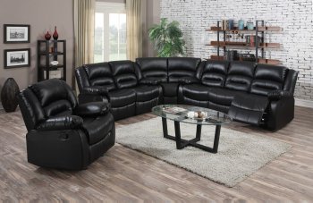 9171 Reclining Sectional Sofa in Black Bonded Leather w/Options [EGSS-9171]