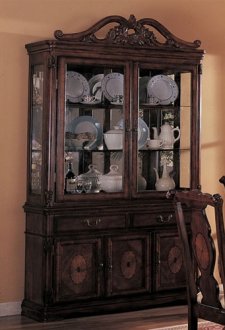 Distressed Walnut Finish Buffet with Detailed Moldings