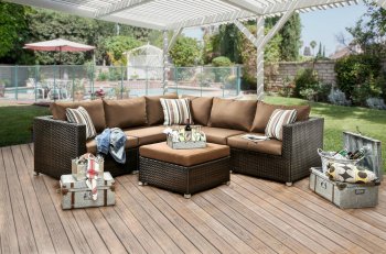 Abion Patio Sectional w/Ottoman CM-OS1821BR in Brown & Espresso [FAOUT-CM-OS1821BR-Abion]