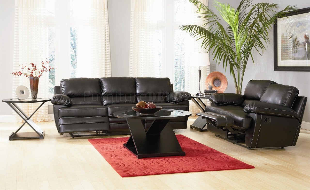 Black Bonded Leather Casual Reclining Living Room Sofa Woptions