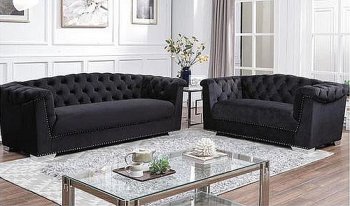 MS2085 Sofa & Loveseat Set in Black Velvet by VImports [VIS-MS2085 Black]