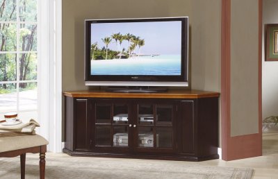 Espresso Finish Traditional Corner TV Stand w/Honey Oak Top