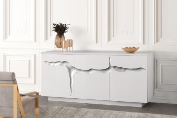 Stream Buffet in White w/Silver Accent by Modern Art [SFMABU-Stream White Silver]