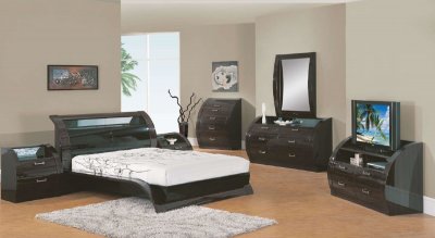 Wenge Zebrano High Gloss Finish Contemporary Bedroom Set