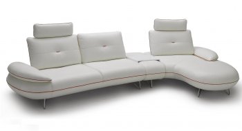 White Leather Modern Sectional Sofa w/Console & Orange Trim [VGSS-Scilla]