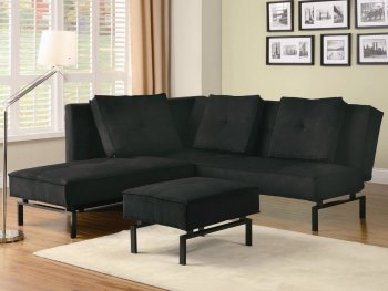 Black Fabric Modern Convertible Chaise Sofa Bed w/Ottoman [CRSB-300139]