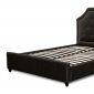 Mocca Bonded Leather Modern Tufted Bed w/Nailhead Accents