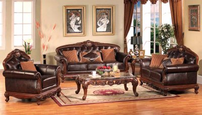 Stephany Traditional Sofa in Bonded Leather w/Optional Items