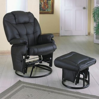 Black Leatherette Modern Glider Chair w/Ottoman