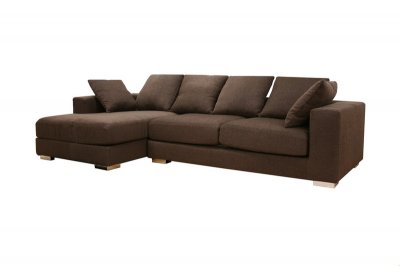 Brown Twill Fabric Modern Sectional Sofa with Chromed Steel Legs