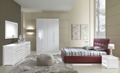 Modern Bedroom w/Red Leatherette Storage Bed & Optional Items