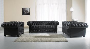 Black Tufted Leather Traditional 3Pc Sofa, Loveseat & Chair Set [VGS-Paris-2-Black]