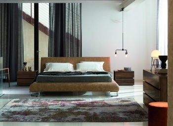 Lotto Modern Upholstered Bed by Rossetto in Tabacco w/Options [Rossetto-Lotto Tabacco]