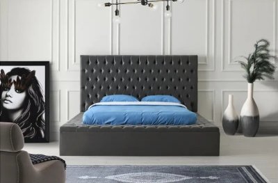 Landmark Upholstered Bed B301 in Medium Gray Fabric