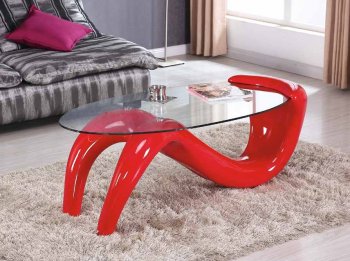 T320 Coffee Table w/Red High Gloss Base & Clear Glass Top [EGCT-T320-RD]